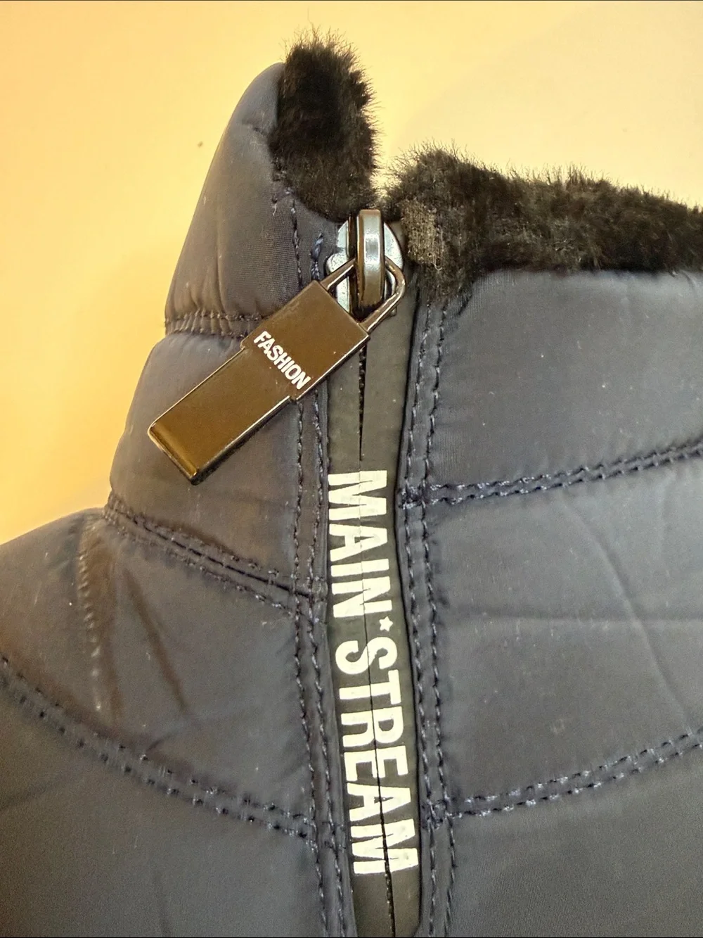 Navy Faux Fur Lined Winter Snow Boot Slippers Mens Size 11.5 (42) Cozy Zip Boot